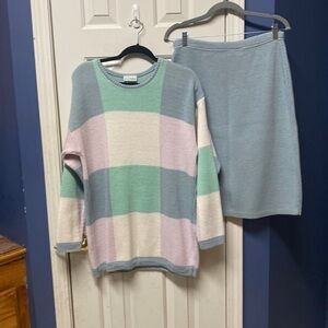 80's Vintage Willow Ridge Multi colored striped color block knitted mock neck